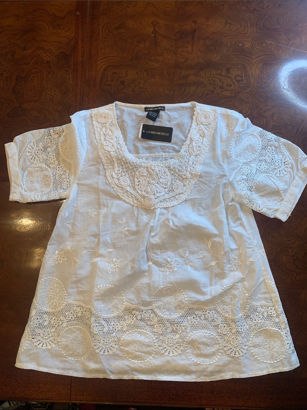 Lauren Michelle White Embroidered Cotton Tunic